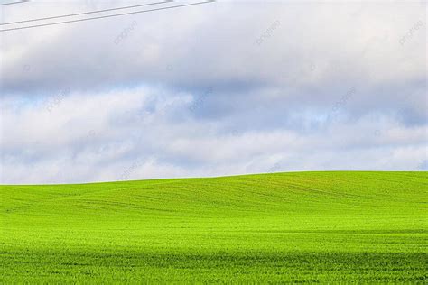 なだらかな丘陵の穏やかな自然の風景緑の草原田舎のふわふわした雲で飾られた絵のように美しい青い空 写真背景 無料ダウンロードのための画像