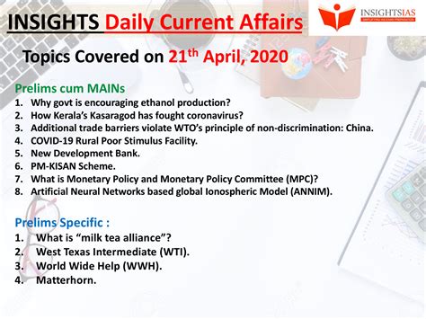 Insights Daily Current Affairs Pib Summary 21 April 2020 Insights