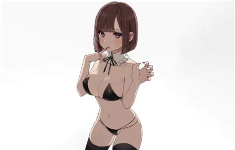 Wallpaper Girl Sexy Lingerie Bra Cleavage Panties Thighhighs Brown Hair For Mobile And