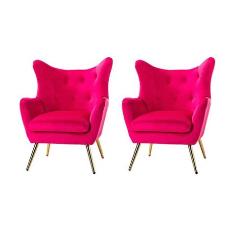 Jayden Creation Jacob Golden Leg Fushia Wingback Chair With Tufted Back