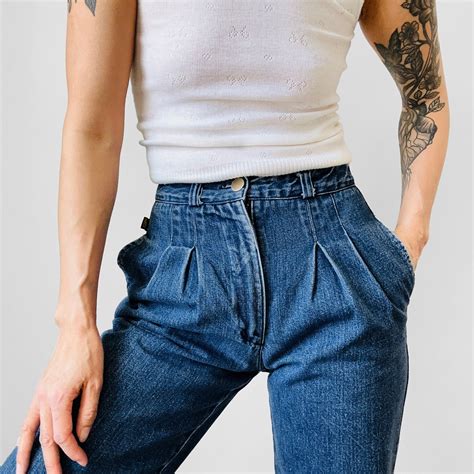 Vintage 80s 1980s Sasson High Waisted Pleated Tapered Denim Jeans Waist 26 Etsy