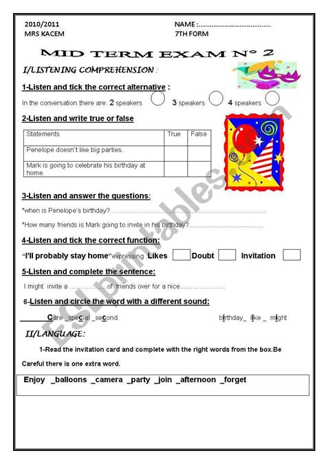 Mid Term Test N Th Form Esl Worksheet By Samehkacem