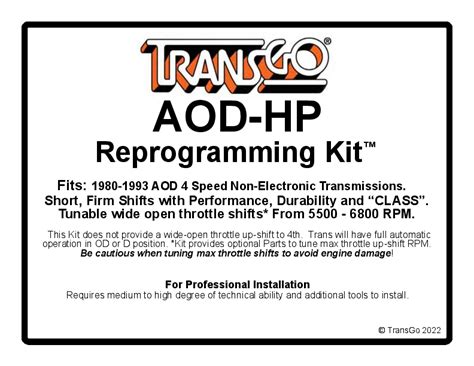 Transgo Aod Hp Reprogramming Kit For Aod Transmissions Jegs