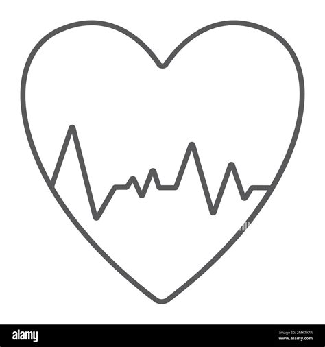 Icono De Línea Delgada De Latido Del Corazón Ecg Y Cardiología Signo De Cardiograma Del