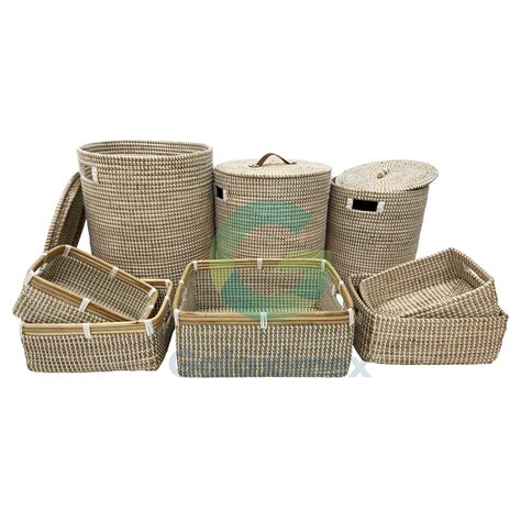 White Seagrass Storage Basket Handcrafted In Vietnam Galaximex