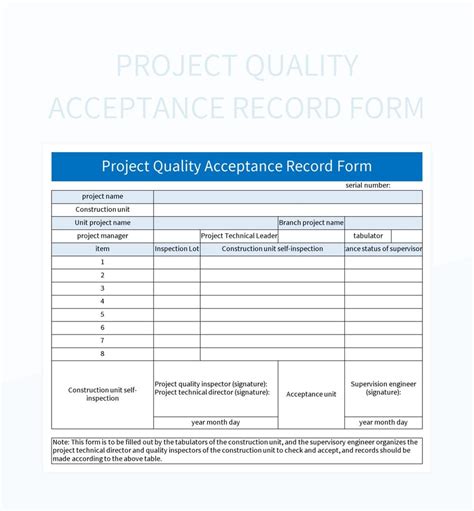 Project Quality Acceptance Record Form Excel Template And Google Sheets