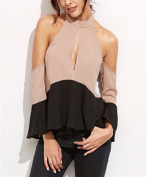 Take A Look At This Blush And Black Color Block Keyhole Cutout Top Today