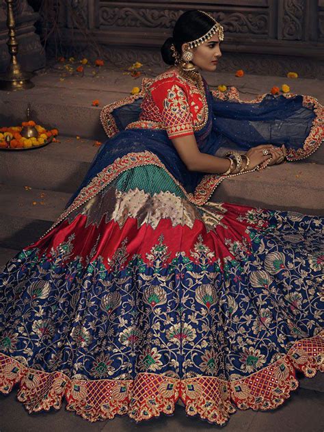 Buy Navy Blue Banarasi Silk Indian Wedding Lehenga In UK USA And Canada