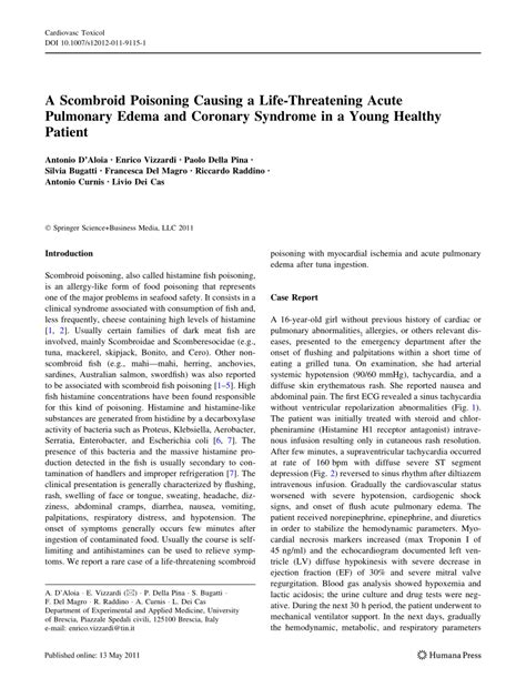 (PDF) A Scombroid Poisoning Causing a Life-Threatening Acute Pulmonary Edema and Coronary ...