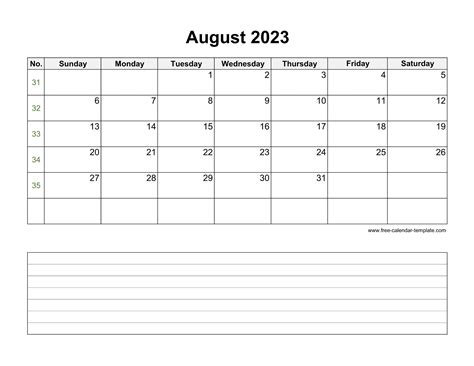 August 2023 Free Calendar Tempplate | Free-calendar-template.com