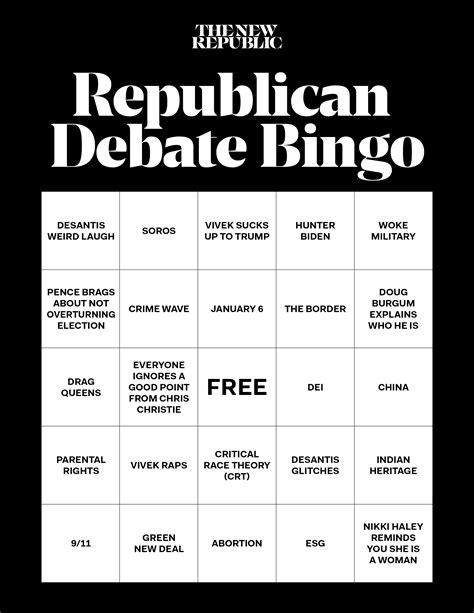 Republican Debate Bingo The New Republic