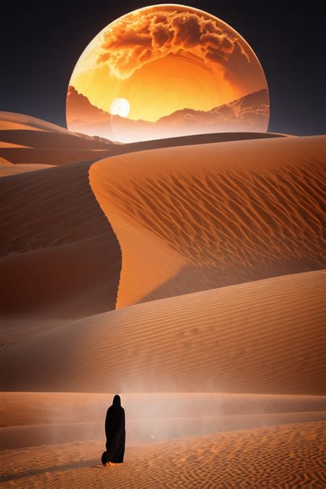 A Weary Nomad In An Abaya Crosses The Desert In His Journey By Jacek