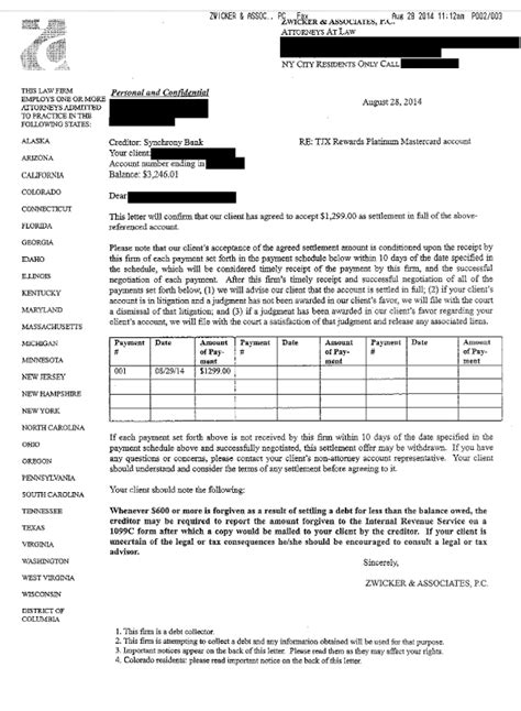 Debt Settlement Letter With Synchrony Bank Client Saved