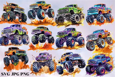 Monster Truck Sublimation Clipart Bundle Graphic By Sansakdesign