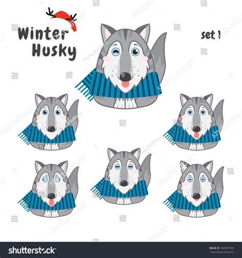 Kawaii Husky Malamutes Dog Funny Muzzles Stock Vector Royalty Free