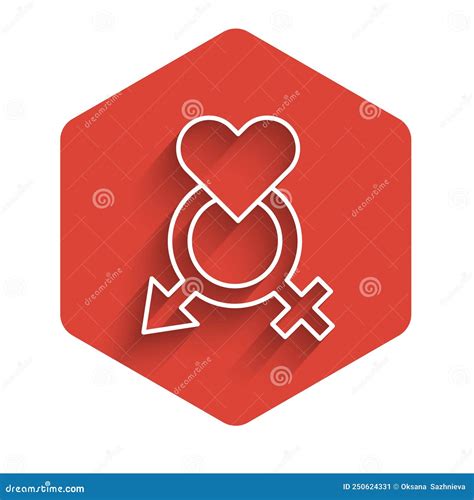 White Line Gender Icon Isolated With Long Shadow Background Symbols Of Men And Women Sex