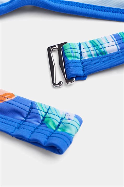 Tropical Print Whip Stitch Bikini Top High Rise Bottoms Set