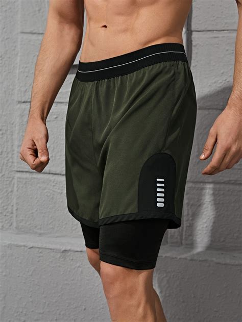 Men Contrast Panel 2 In1 Sports Shorts With Phone Pocket Short Men