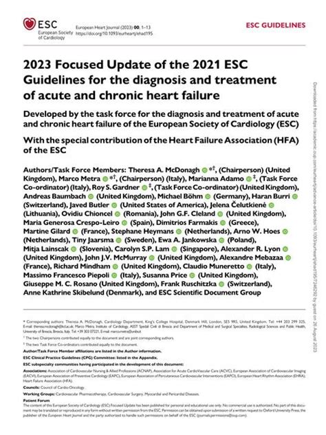 Focused Update Of The 2021 Esc Guidelines For The Diagnosis And