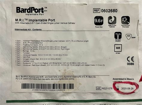 New Bard 0602680 Bardport Mri Implantable Port With 96f Open Ended