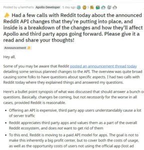 Apollo para Reddit pronto podría comenzar a mostrar anuncios debido a