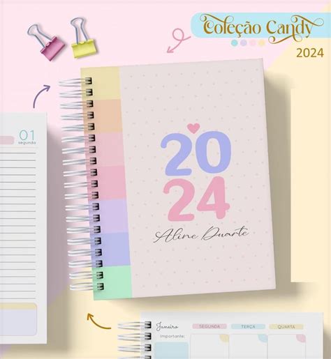 Agenda 2024 Candy Color Personalizada 1dpp Com Planejamento Modelo