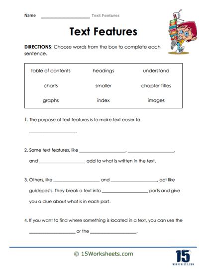 Text Features Worksheets Worksheets