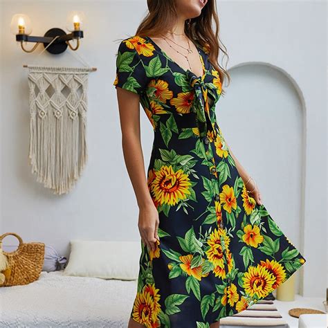 Ver O Bo Mio Vestido Retro Praia Maxi V Profundo Girassol