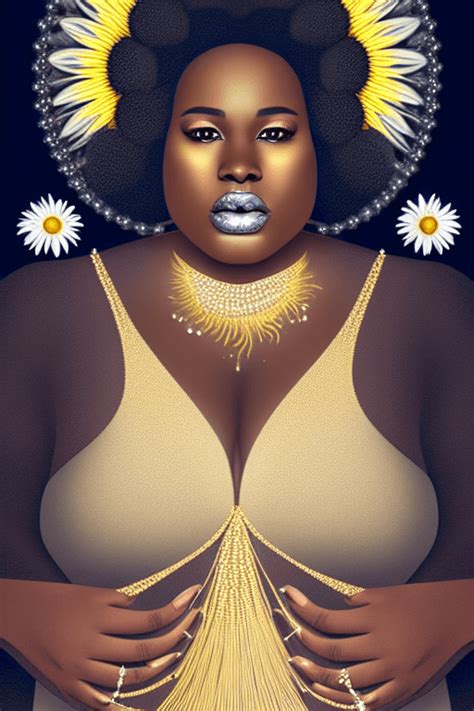 Beautiful Dark Skinned Plus Size Woman With Daisy And Metallic Fractal