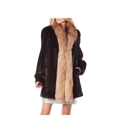 Mahogany Mink Coat With Fox Tuxedo Collar Fursource