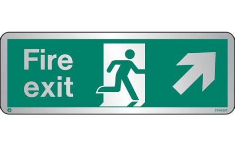 Stainless Steel Fire Exit Sign Up To The Right With Radius Corner