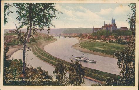 Panorama Ansicht mit Schloss Albrechtsburg Pastell Meißen