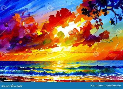 Sunset Over the Sea. Watercolor Painting Stock Illustration ...