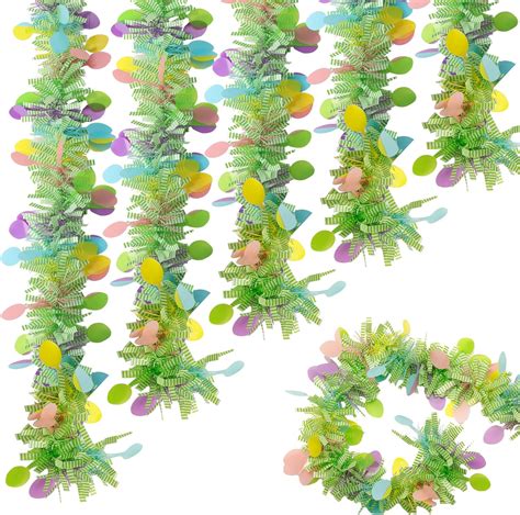 5pcs Easter Tinsel Garland 33feet Colorful Egg Tinsel Twist Garland Metallic Glitter