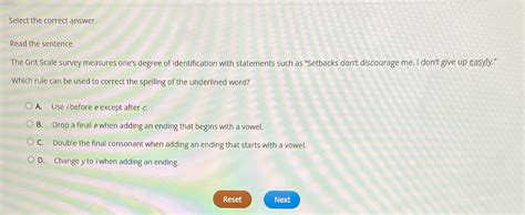 Solved Select The Correct Answer Read The Sentence The Grit Scale