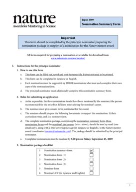 Fillable Online Nature Mentor Awards Nomination Summary Form English