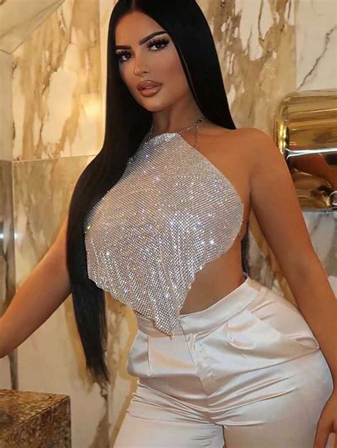 Sexy Lingerie Chain With Rhinestone Decor Low Cut Backless Design And Triangle Chest Jewelry