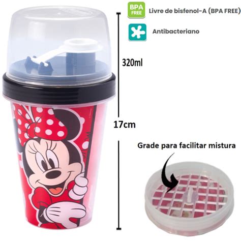 Kit Minnie Lancheira Infantil Escola Garrafa Potinhos Disney Em