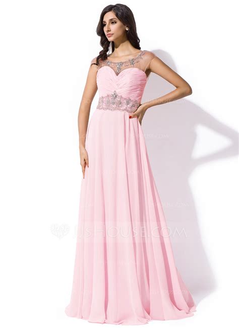 A Lineprincess Scoop Neck Sweep Train Chiffon Prom Dresses With Ruffle