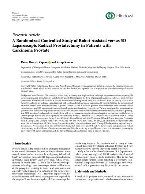 Pdf A Randomized Controlled Study Of Robot Assisted Versus 3d