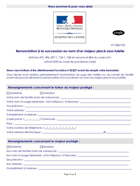 Fillable Online Notice Requte En Renonciationla Succession Au Nom D Un