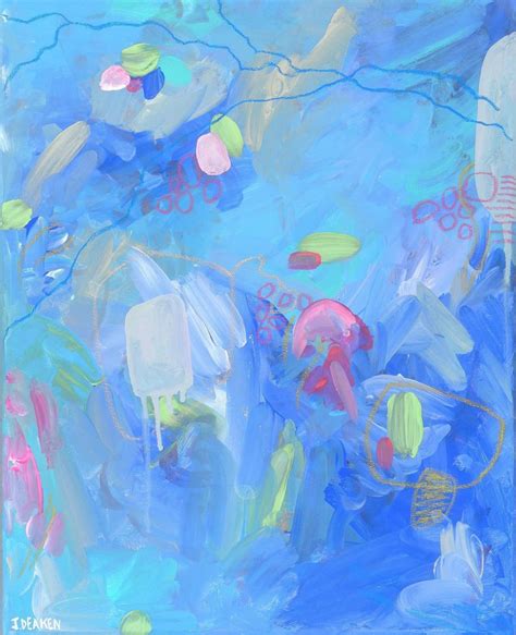 An Abstract Painting With Blue And Pink Colors