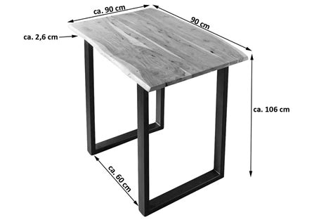 Bartisch Baumkante Massiv Akazie Natur 90 X 90 Schwarz