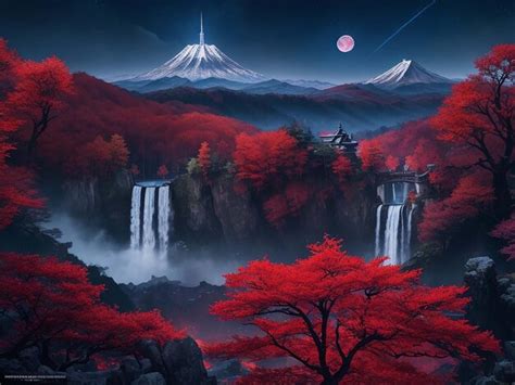 Premium Ai Image Hd Waterfall Wallpapers Mountain Magical Tree