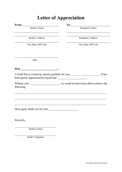 Letter of Appreciation Template - Fill Out, Sign Online and Download ...