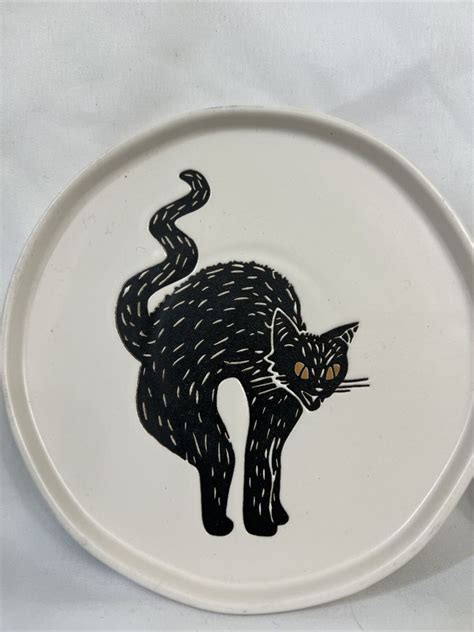 Set Of Two Halloween Black Cat Plates Threshold 6 Inch Stoneware