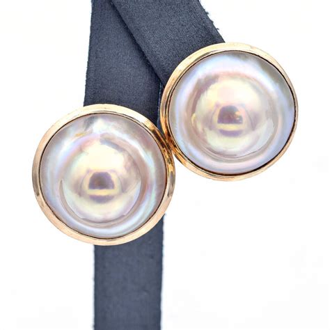 Vintage K Yellow Gold Blister Mabe Pearl Omega Back Earrings Ebay