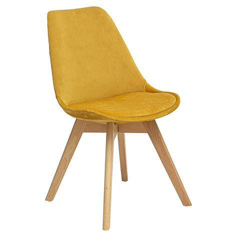 Chaise pieds bois velours jaune ocre uni Baya Atmosphera Le Dépôt