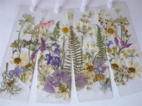 Laminated Unique Bookmarks With Real Pressed Flowers Set Of 4 Etsy