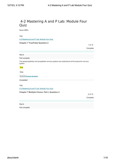 SOLUTION BIO210 4 2 Mastering A And P Lab Module Four Quiz